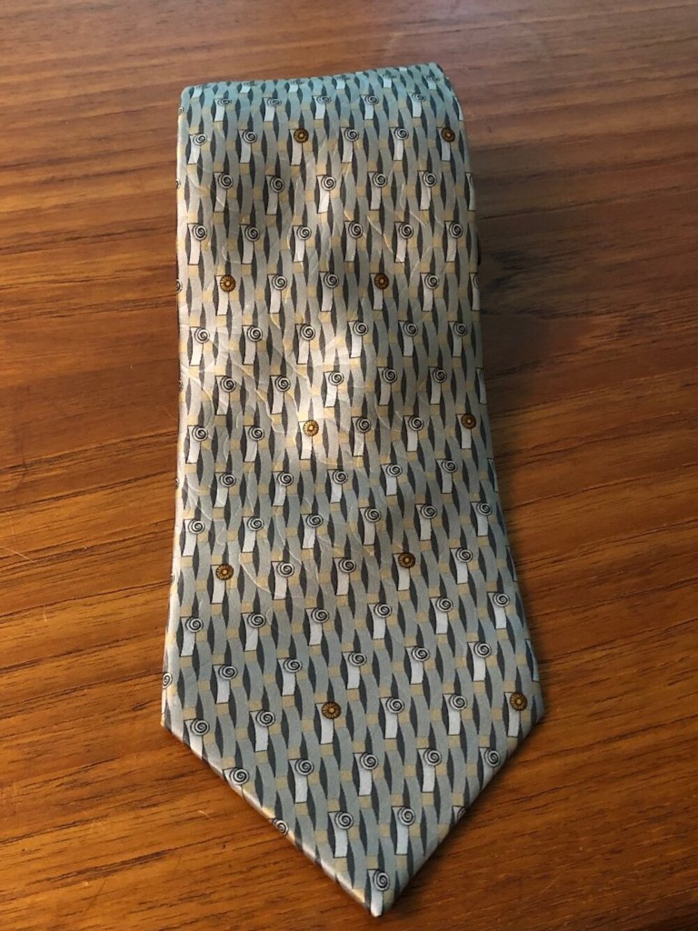 Lanvin Blue Gray Silk Tie Geometric Pattern Made in Italy